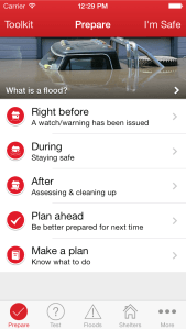 Screen Shot from the Flood App, now available from the American Red Cross.
