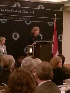 Gail McGovern, CEO of the American Red Cross, speaks at the City Club of Cleveland.
